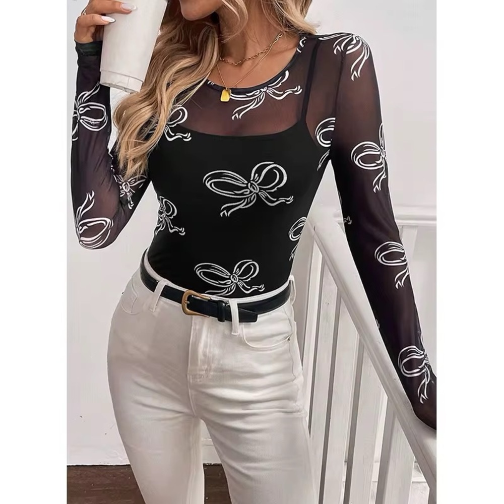 Long sleeve mesh blouse
